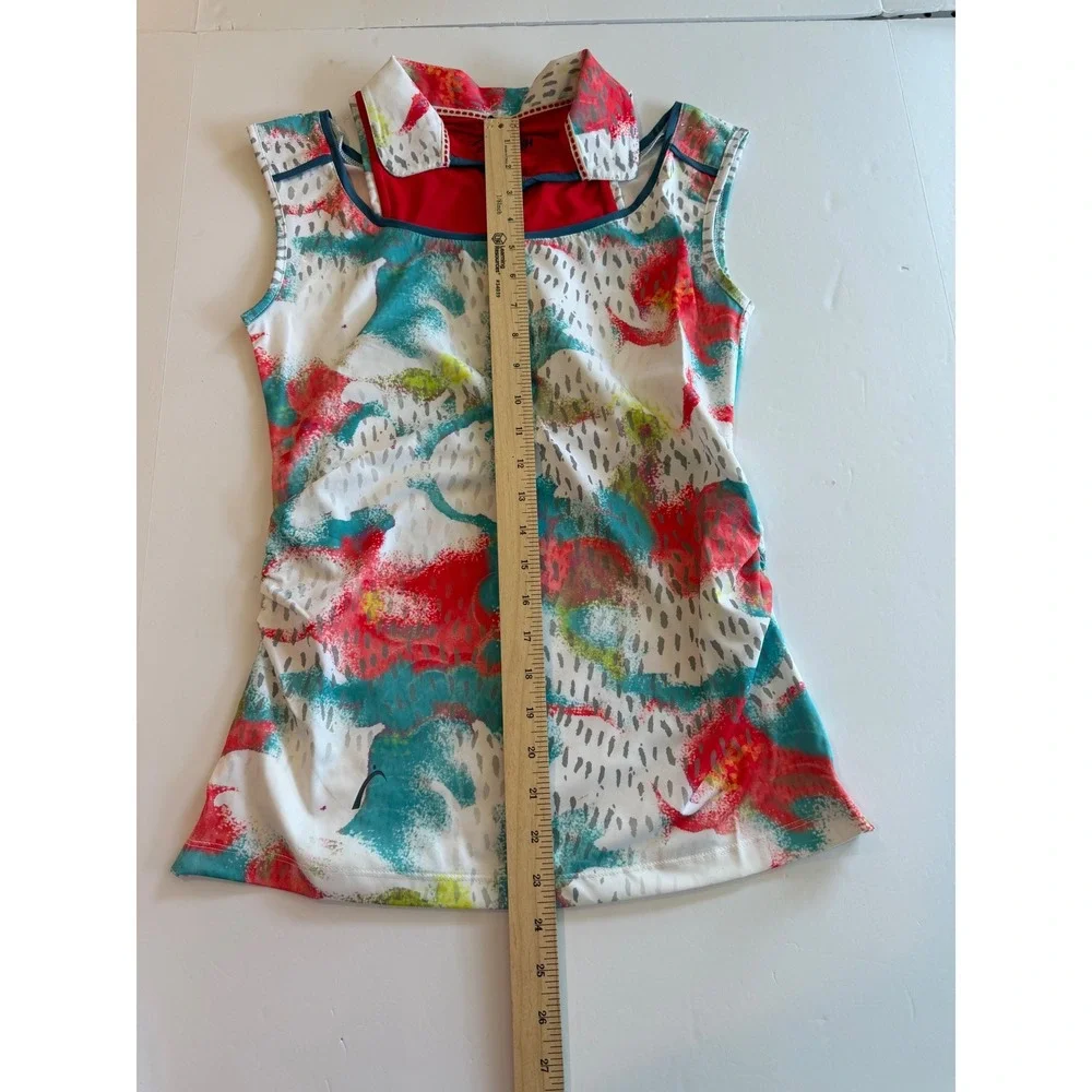 SwingDish Womens Golf Set Sleeveless Polo Top and Full Zip Jacket White Floral S